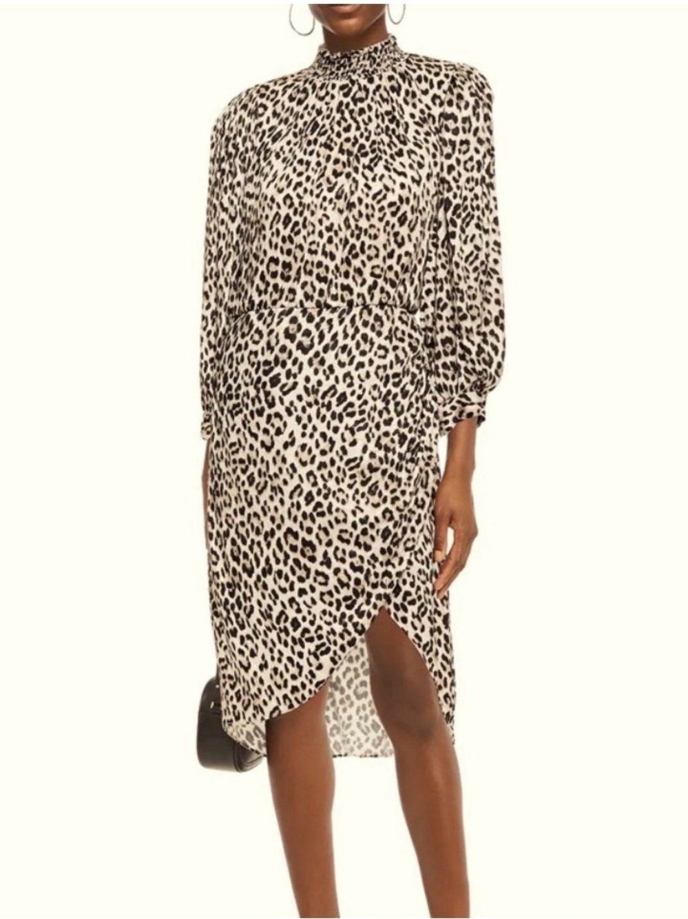 Alice & Olivia Jerilyn Leopard Print high-Neck Midi Dress in Cream and Black 0